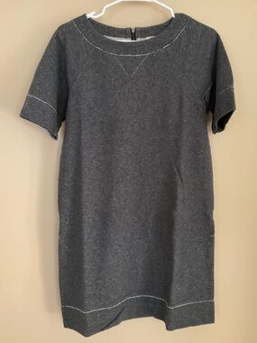 J. Crew Charcoal Heather Short Sleeve Mini Sweatsh Dress with Contrast Stitching
